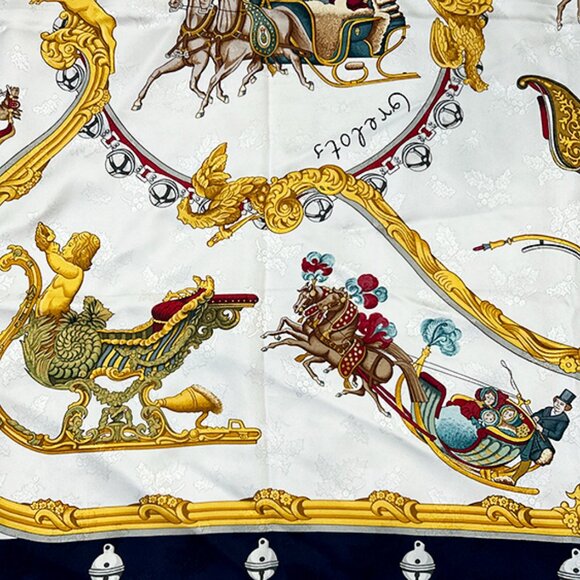 Hermès Scarf Plumes Et Grelots Jacquard 100% Silk 90 - Picture 6 of 11